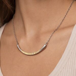 Silver Tone Curved Bar Necklace with Yellow Crystal Accent Detail
